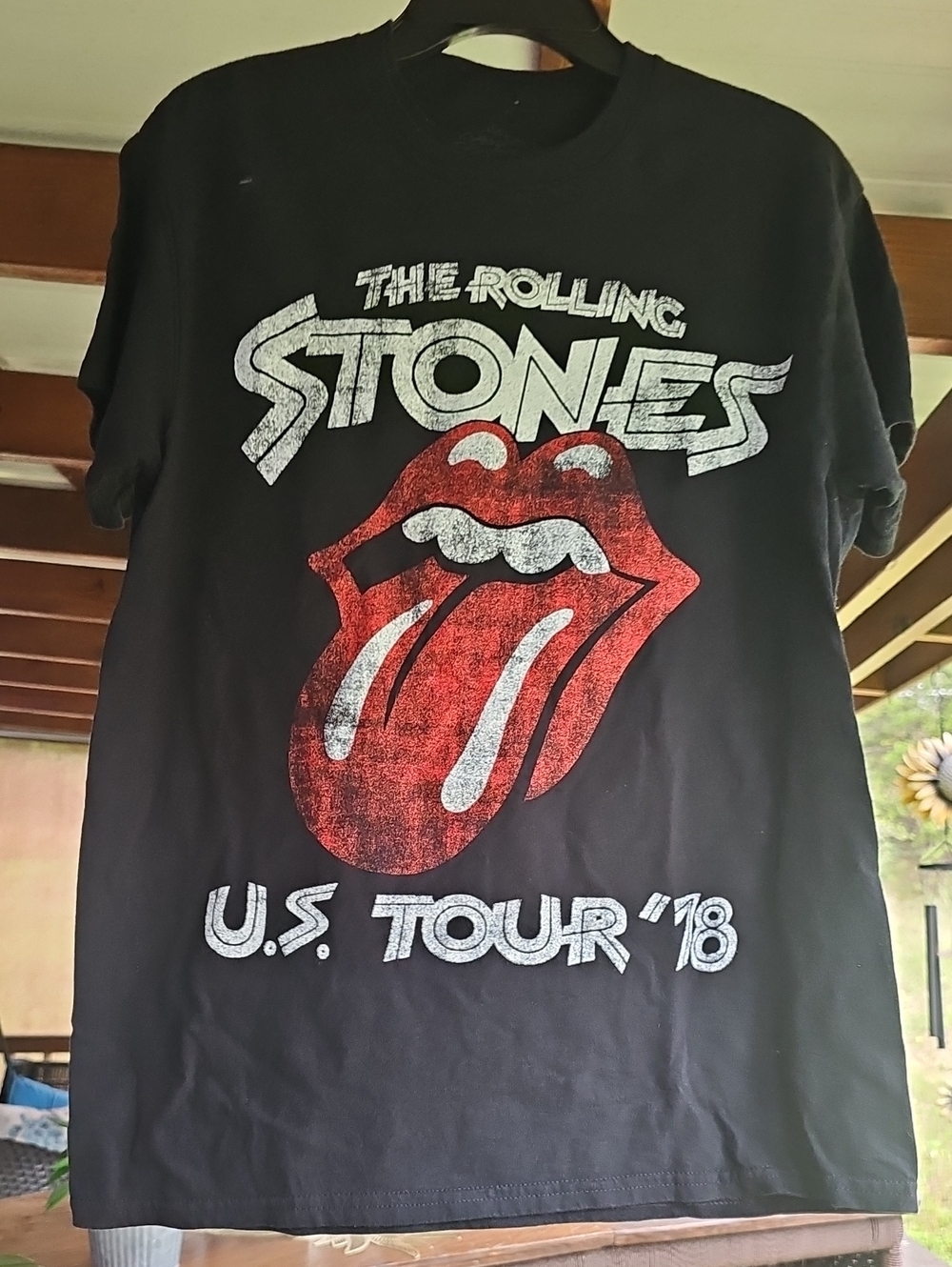 the Rolling Stones Black Tee with Red Tongue Graphic